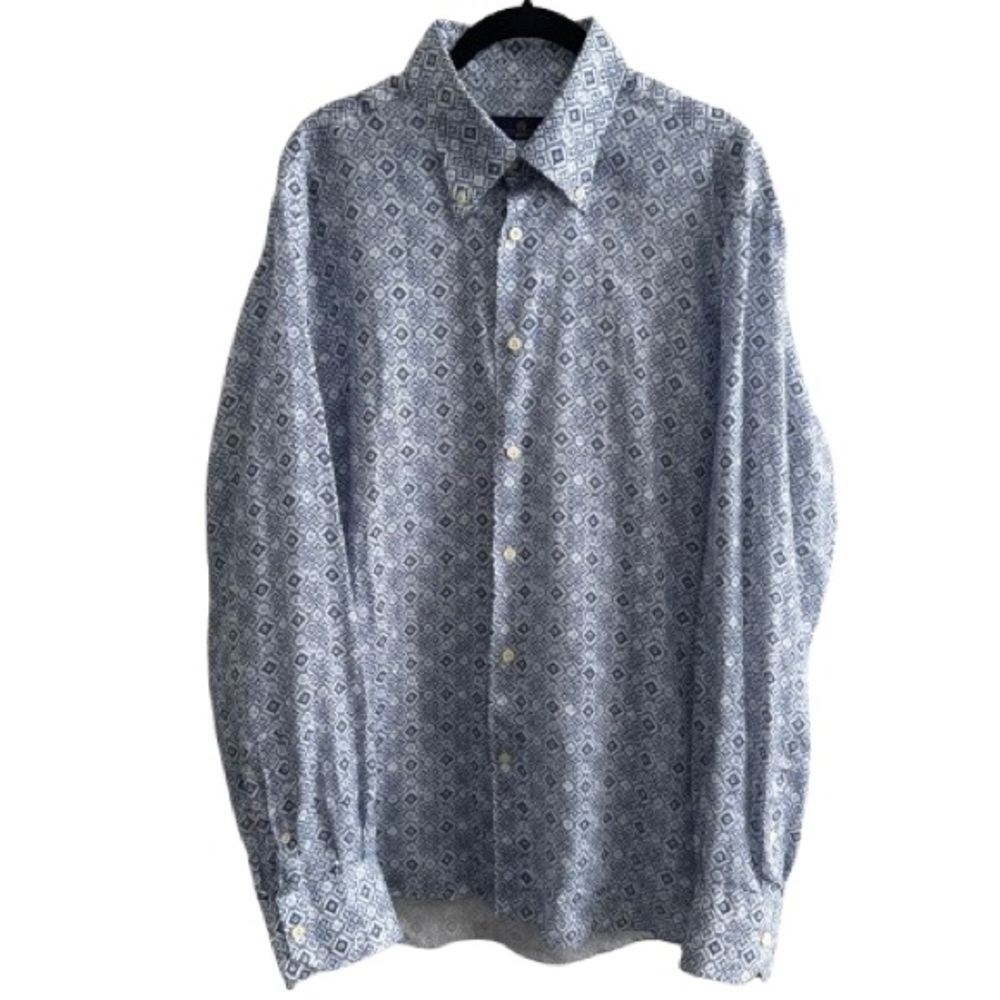 Eredi Pisano Roma 100% Linen Italian Long Sleeve Button Down Shirt Blue White